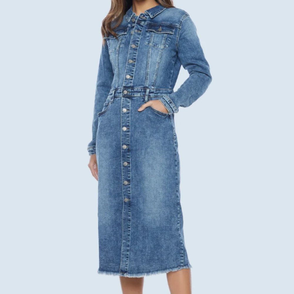 NEW Wash Lab Piece Dyed Denim Dress in Blue Size XL #656